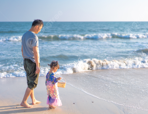 Pngtree Father And Daughter Walking On The Beach In The Evening Picture Image 1539667